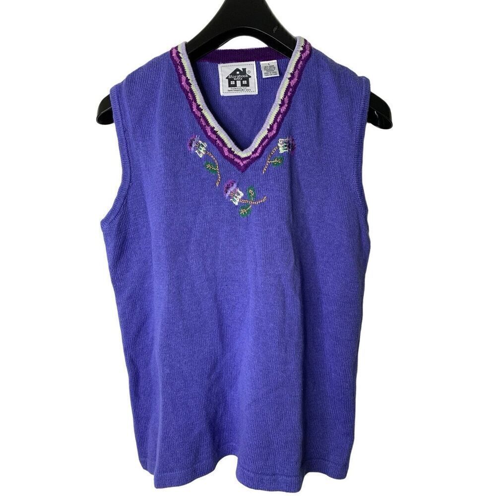 Storybook Knits sweater vest floral art to wear women's size large